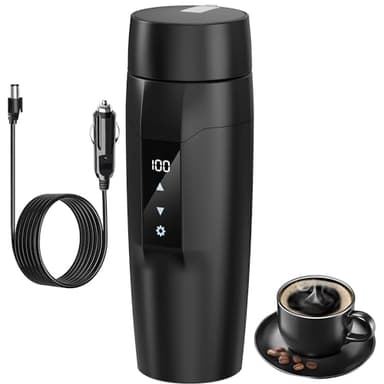 Bollitore riscaldante per auto, tazza elettrica da viaggio da 350ml, tazza riscaldata per auto 304 Liner, 40~100℃ regolabile, bottiglia di ebollizione rapida da 12V 80W, a prova di perdite(Nero)