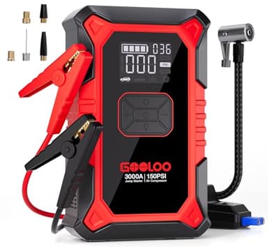 GOOLOO 3000A Avviatore Batteria Auto con Compressore, 150PSI Avviatore Emergenza per Auto con Torcia, Ricarica USB, avviatore Batteria per Auto (Fino a 9.0L Gas/6.5L Diesel)