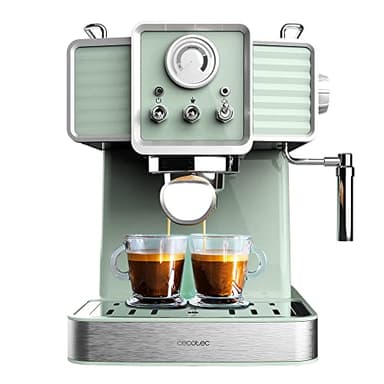 Cecotec Macchina da Caffè Espresso Power Espresso 20 Tradizionale Light Green 1350 W, Capacità 1,5 L, Espresso e Cappuccino, 20 Bar e Thermoblock, Vaporetto, Manometro, Design vintage