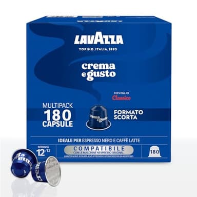 Lavazza, Crema e Gusto Classico, 180 Capsule in Alluminio Compatibili con Macchine Nespresso* Original, con Note di Spezie, Cioccolato e Legno, Arabica&Robusta, Intensità 12/13, Tostatura Media