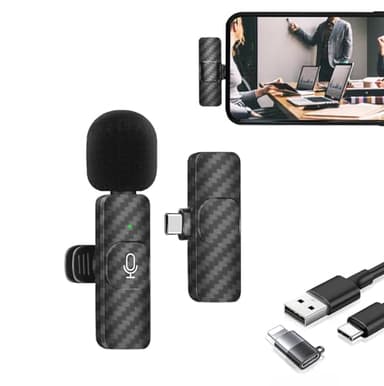 Microfono Wireless per iPhone/Android/Laptop, Microfono Lavalier Wireless Plug and Play, Microfono Professionale con Riduzione del Rumore per Youtube, TikTok, Vlog Registrazione Video