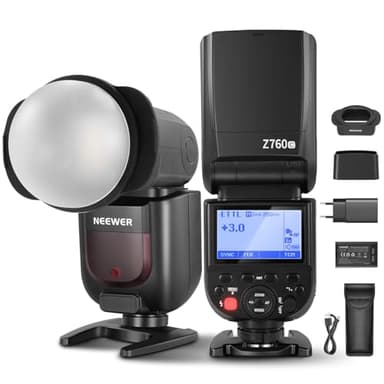 NEEWER Z760-C Kit Flash Speedlite TTL per Canon Fotocamere, Speedlite 76W+Diffusore Cupola Magnetico,Adattatore Testa Rotonda, 2.4G GN60 1/8000s HSS, Tasto TCM per TTL/M, Batteria 2600mAh e Caricatore