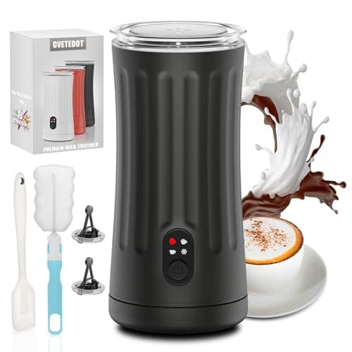 Ovetedot Montalatte Elettrico, Automatico 4 in 1 Cappuccinatore Elettrico, Schiuma di Latte Calda e Fredda, Montalatte Silenzioso per Caffè, Cappuccino, Macchiato, Cioccolata Calda, Nero Classico