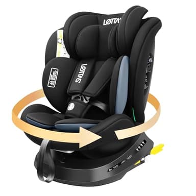 LETTAS i-Size Seggiolino Auto Girevole 360, 0-12 anni, 40-150 cm, con Poggiatesta Regolabile, Isofix e Top Tether ECE R129