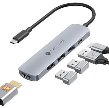 NOVOO USB C Hub with HDMI 4K, 100W PD, 3 USB Data Ports USB C 5Gbps Dock USB C Adapter for iPhone 15/15 Pro, MacBook Pro/Air M1 M2, iPad Pro, Surface, XPS, Thinkpad, Galaxy and More