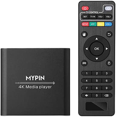 Lettore Multimediale 4K, MYPIN Media Player HDMI per HDD da 8 TB/Unità USB/Scheda TF/H.265 MP4 PPT MKV AVI Supporto HDMI/AV/Uscita Coassiale e Mouse/Tastiera USB-HDMI fino a 7.1 Surround Sound