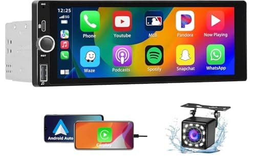 Autoradio 1 DIN con Schermo CarPlay & Android Auto – 6.9 Pollici Touchscreen Radio Auto con Schermo, Stereo Auto Bluetooth Supporta Mirror Link/FM Radio/USB/EQ con Telecamera Posteriore