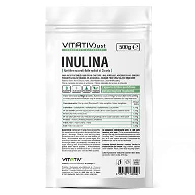 VITATIV Inulina da Cicoria in Polvere Pura 500g | Fibra Vegetale Prebiotica da Radici di Cicoria | ALTA QUALITA
