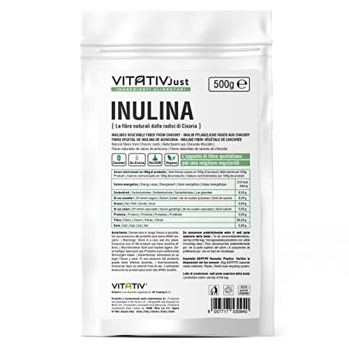 VITATIV Inulina da Cicoria in Polvere Pura 500g | Fibra Vegetale Prebiotica da Radici di Cicoria | ALTA QUALITA