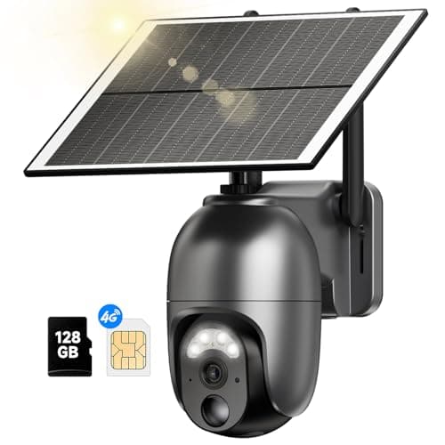 NUASI 4G LTE Telecamera Esterno con SIM e 128G Memoria Scheda, 2K 360° PTZ Telecamere Senza Fili con Pannello Solare Batterie, Visione Notturna a Colori, Audio Bidirezionale, PIR Rilevamento, IP66