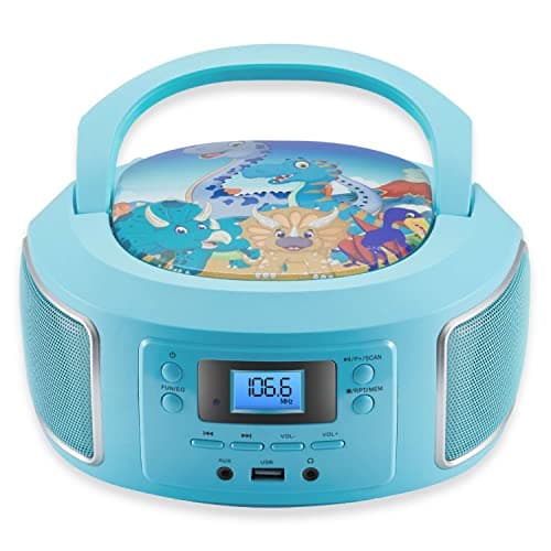 Boombox portatile, radio FM, AUX-in, CD/CD-R, USB, connettore per cuffie, impianto compatto, lettore CD, radio CD, impianto stereo, radio per bambini, boombox (verde Gubby)