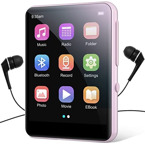 64GB Lettore Musicale MP3 con Bluetooth 5.0, Altoparlante HD Integrato, Suono HiFi, 2,4" Schermo Tattile, Radio FM, Line-in Registratore, E-book, Espandibile 128 GB TF