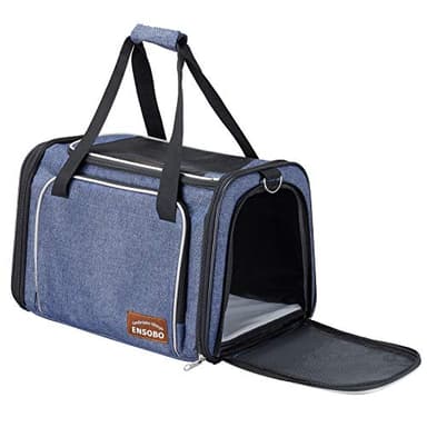 Trasportino per Cani e Gatti, ENSOBO Materiale Denim Resistente ai Graffi Trasportino Gatto Pieghevole, Trasportino Morbido e Traspirante Cane, Borsa Trasportino per Viaggio Sull' Aereo con Tracolla