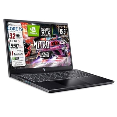 acer Notebook Gaming Nitro, Intel Core i9-13900H, RAM 32GB DDR5, SSD 1Tb(512GB X 2), 15.6" FHD IPS 165Hz, NVIDIA GeForce RTX 4060 8GB GDDR6,Wi-Fi 6, Thunderbolt 4.0, Win 11, ready to use