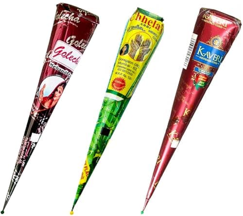 HANUMAN STORE Golecha Kaveri Chhela's 100% Natural Henna Cones Rosso, Senza PPD, 3 pezzi