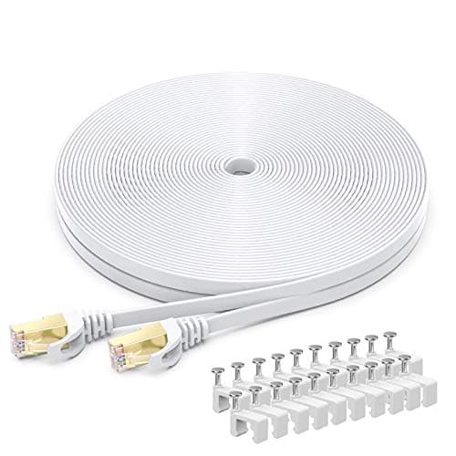 BUSOHE Cavo Ethernet Cat 8 da 15 Metri, Cavo di Rete LAN Piatto Gigabit RJ45 ad Alta Velocità, Cavo Patch Internet 40Gbps 2000Mhz per Switch, Router, Modem, Patch Panel e PC (Bianco)