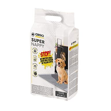 Croci Super Nappy Carboni attivi - Tappetini igienici per cani 57x84 cm - 14 pz, Traverse cani e animali domestici usa e getta, antimacchia, antiodore