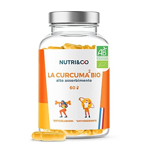 NUTRI & CO Curcuma Bio Potenziata - Curcumina Pura ad Alto Assorbimento - Biodisponibilità 24x Superiore Al Pepe Nero & Piperina - 60 Capsule - Integratore Alimentare Vegan