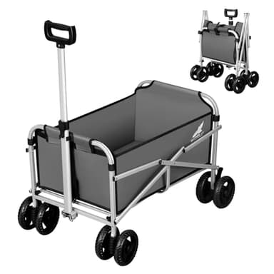 WOLTU Carrello con Ruote, Carrello da Spiaggia, Carrello Pieghevole con 4 Ruote Doppie, Carrello da Giardino, Campeggio, Viaggio, Oxford+Metallo, Grigio Scuro