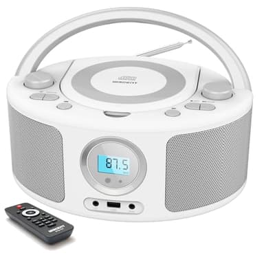 Radio Portatili Boombox con Bluetooth, Telecomando, Lettore CD Stereo con Radio FM, Ingresso Blue Tooth, USB, AUX-IN,Compatibile CD-R/CD-RW,AC o Alimentato a Batteria
