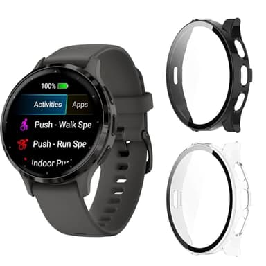 Aerku Custodia Compatibile per Garmin Venu 3S, [Con Vetro Temperato] 9H HD Anti-Graffio Custodia Protettiva Telaio Rigida PC Cover Protezione - Trasparente&Nero