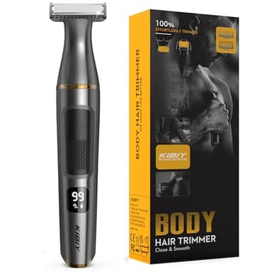Kibiy Bodygroom - Rasoio intimo uomo per viso, corpo e zona intima con indicatore LED, IPX7, impermeabile per il corpo da uomo, elettrico, ricaricabile di tipo C, con pettini