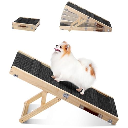 Rampa pieghevole per cani in legno per letto, divano e auto, rampa per animali domestici regolabile per cani piccoli, altezza 25-48 cm, lunghezza 83 cm, superficie antiscivolo, rampa