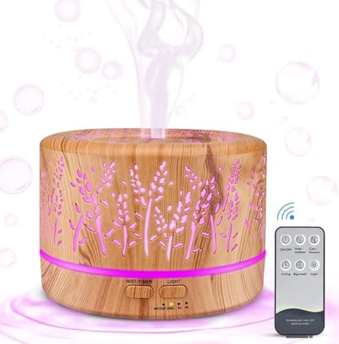 Diffusore di aromi 500ml, umidificatore a ultrasuoni, diffusore per aromaterapia, senza BPA, diffusore di oli essenziali con timer, 7 tipi di luce LED per camera da letto, ufficio, spa, yoga