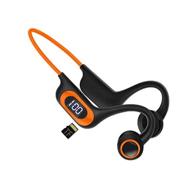 Cuffie Bluetooth a conduzione ossea, con microfono a conduzione aerea, auricolari sportivi, display per schede TF e slot per schede per esterni, corsa, ciclismo, guida, palestra (Arancione)
