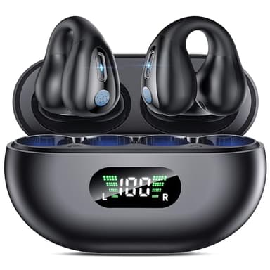 Cuffie Bluetooth Open Ear,Auricolari Bluetooth 5.3 Impermeabili con 4 Mic, 36 Ore Auricolare Bluetooth a Clip LED Display USB-C,Cuffie Wireless per Sport IP6