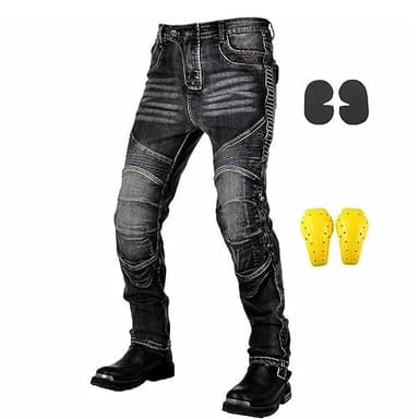 GEBIN Pantaloni Moto Uomo, Fibra Aramidica Jeans Moto Uomo da Uomo, Pantalone Moto Resistente all'Usura con 2 Paia di Protezioni su Fianchi e Ginocchia, Cuscinetti Rimovibili (Nero,L)