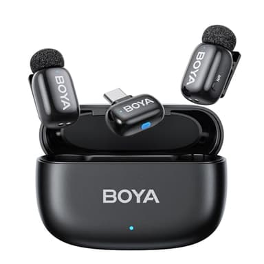 BOYA Mini Microfono Wireless per iPhone15/16 Android, Microfono Lavalier USB-C Ultraleggero 5g, Voice Change, Riduzione del Rumore, Mic Mini, 30h Utilizzo, Microfoni Wireless Professionali Type C