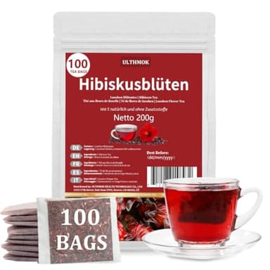Fiore di ibisco | Hibiscus Tea Bags | Tisana ai fiori di ibisco 100 buste | Ingredienti naturali al 100%, senza additivi 200 g Hibicus