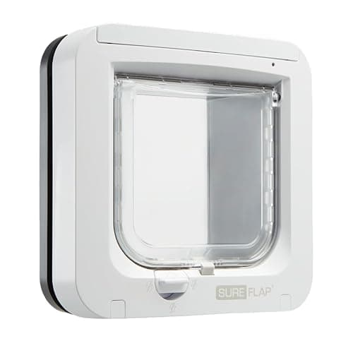 Gattaiola con lettore di microchip SureFlap Sure Petcare, compatibile Targhetta per collare RFID e microchip, un pulsante, per porte, finestre e pareti, Grigio/Bianco, rich. 4 batterie AA (non incl.)