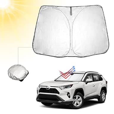 BIBIBO Parasole per auto con protezione UV, compatibile con Toyota RAV4 / Hybrid 2019–2025, parasole per auto, protezione dal calore per auto contro i raggi UV, pieghevole, parabrezza
