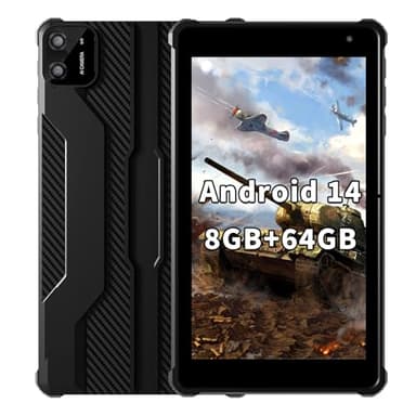 PRITOM 7 pollici Android 14 Tablet PC con 8 GB RAM 64 GB ROM, 8 core, 5G WiFi, doppia fotocamera, Bluetooth, tablet da 7" con custodia protettiva