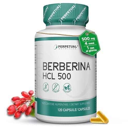 Berberina 500mg, 120 capsule Vegane ad Alto Dosaggio di Pura Berberina. Funzione Cardiovascolare e Depurativa, Regola il Transito Intestinale e la Funzione Digerente Berberina hcl 500 mg