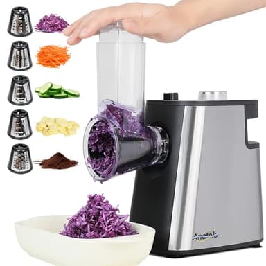 Anatole Affetta Verdure Elettrico Grattugia per Formaggio Carote Acciaio Inox 250W Taglia Verdure Professionale Spiralizzatore da Cucina Multifunzionalecon 5 Lame 220V Spina UE