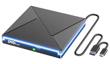 Umaniy Lettore DVD CD Esterno per PC Portatile, Masterizzatore CD/DVD +/-RW Drive CD ROM Unità DVD Esterne con RGB per Windows 11/10/8.1/7/XP/Vista/Linux/MacOS/Linux/Laptop/Desktop