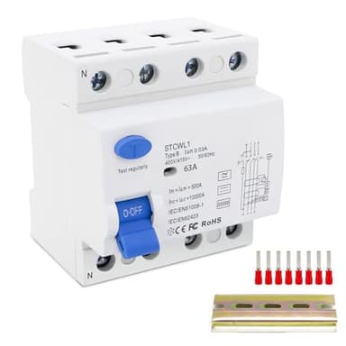 Differenziale Riarmo Automatico Tipo B, 3P+N 63A 30mA Interruttore Differenziale a Riarmo Automatico + DC 6mA, Riarmo Automatico