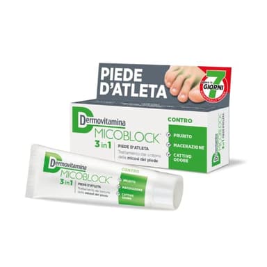 Dermovitamina Micoblock 3in1 Crema Piede d'Atleta - Trattamento dei Sintomi delle Micosi del Piedi - Contro Prurito, Macerazione e Cattivo Odore - Rapida Asciugatura - Senza Acetone - 30 ml