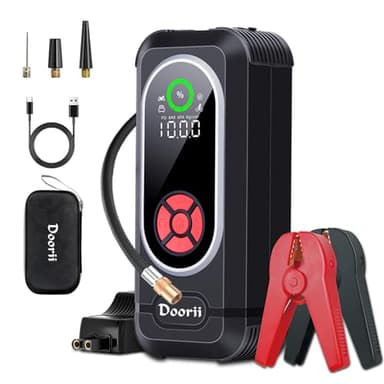 Booster Avviatore Batteria Auto con Compressore 150PSI 4000A Portatile Avviatore Emergenza per Moto Motori a Benzina Fino a 7.0L Ges o 5.5L Diesel, Starter Batteria Portatile Jump Start con LED/LCD