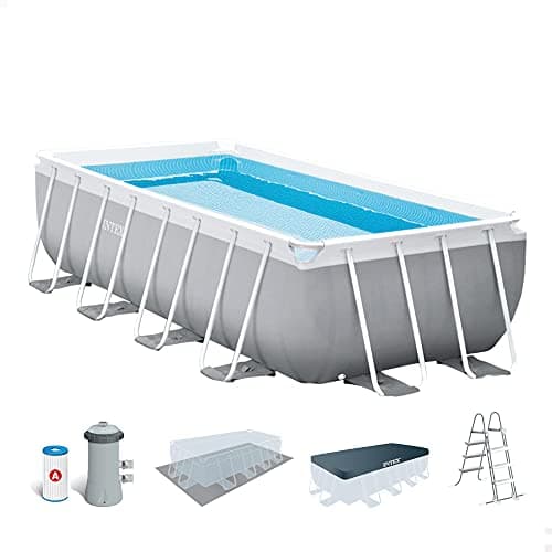 Intex 26792NP – Piscina Fuori Terra Prisma Frame Rettangolare, Pompa Filtro 3785 L/h, Scaletta, Telo Base e Copertura, 10874 L, Acciaio e PVC, Grigio, 488x244x107 cm