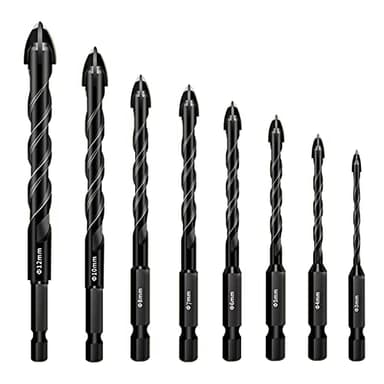Punte per Trapano in Vetro 8pezzi (3-12mm), Punte Trapano per Gres Porcellanato, punta in carburo di tungsteno per piastrelle in ceramica, cemento, muratura, vetro,plastica, legno