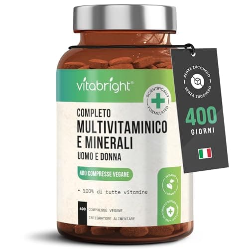 Multivitaminico Completo Uomo/Donna 100% Tutte Vitamine, 400 Giorni, Integratori Stanchezza/Integratore Multivitaminico Donna 50 Piu/Uomo/Bambini, Ogni Vitamina - Multivitaminico e Minerali VitaBright