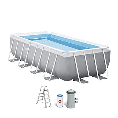 Intex 26788NP – Piscina Fuori Terra Prisma Frame Rettangolare, Pompa Filtro 2006 L/h, Scaletta, 6836 L, Acciaio e PVC, Grigio, 400x200x100 cm
