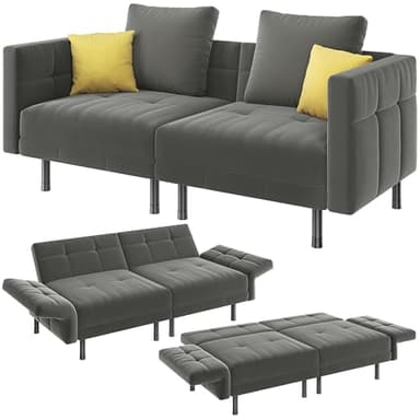 Yaheetech Divano Letto 2 Posti Divanetto Trasformabile in Velluto Braccioli Regolabili Mobile Reclinabile a 3 Posti Sofa Imbottito con 4 Cuscini per Salotto Soggiorno Ufficio 171 × 80 × 72 cm Grigio