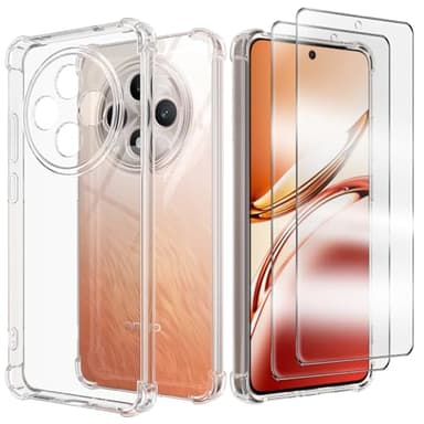 Cover Compatibile per Oppo Reno 12 F/Reno 12 FS 5G con 2 Pellicola Vetro Temperato, Morbido Silicone ed Antiurto Protettivo Bumper TPU Gel Smartphone Custodia Case - Trasparente