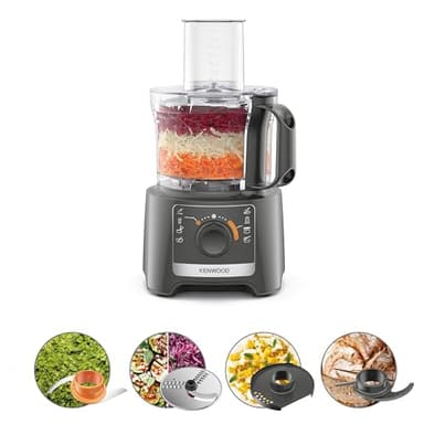 Kenwood Multipro Compact FDP31.020GY Modello 2023, Robot Tritatutto da cucina con 2 velocità di Lavorazione + Pulse, Ciotola da 2,1L, Tagliaverdure Elettrico per Tritare, Grattugiare e Impastare, 800w