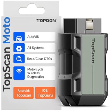 TopScan - Strumento diagnostico OBD2 per moto, lettore di codice OBD2 senza fili, adatto per Harley, Ducati, BMW, tutti i sistemi, strumento di scansione per moto, con funzioni di ripristino a caldo,